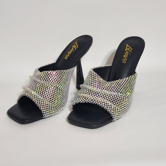 Liliana Shoes - Liliana Black and Silver Fishnet Women's Heels